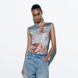 Zara-Printed Tulle Bodysuit